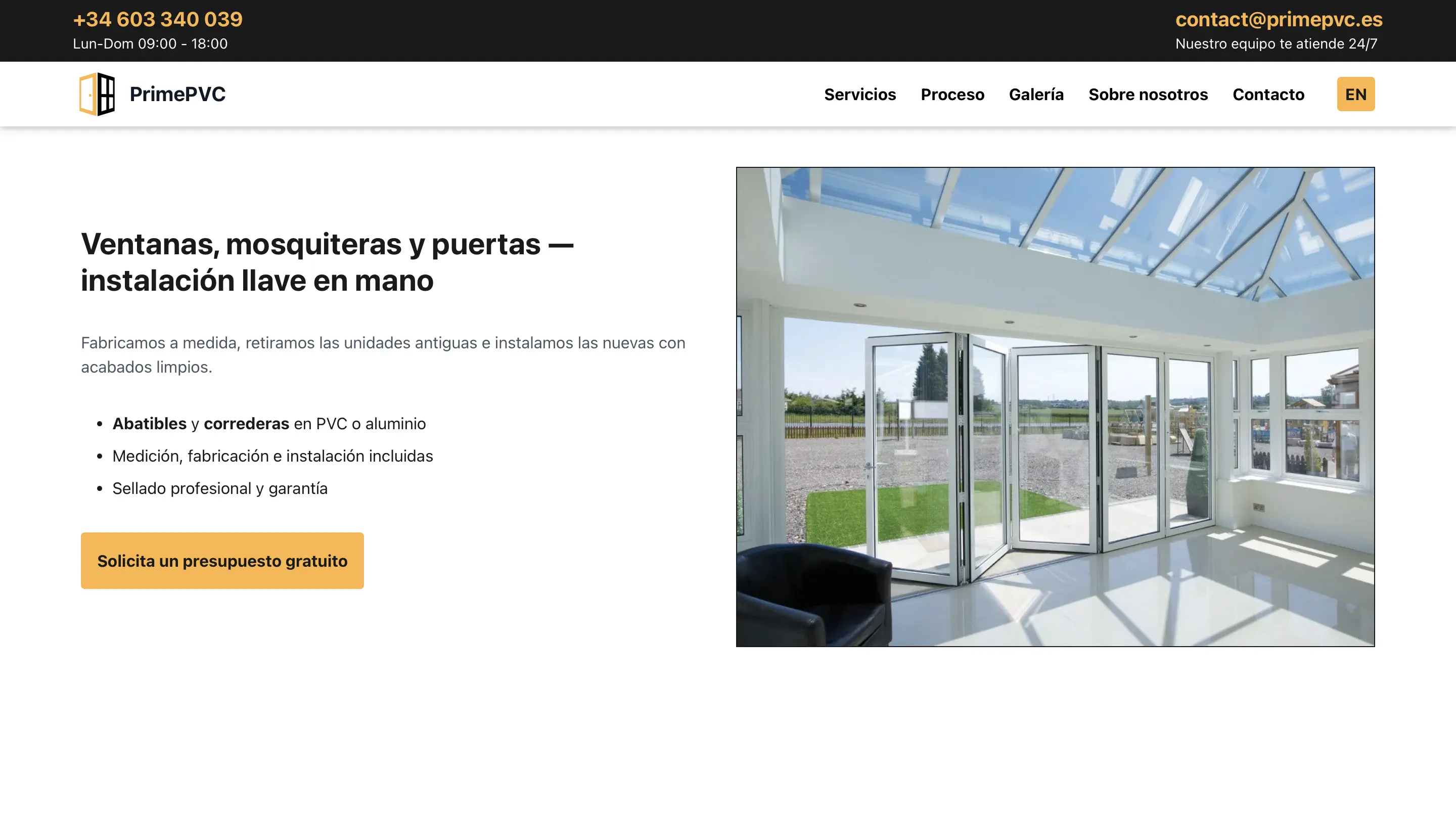 PrimePVC.es – Landing page pentru fabrică de ferestre și uși PVC